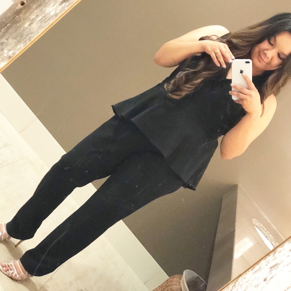 Peplum black pant romper